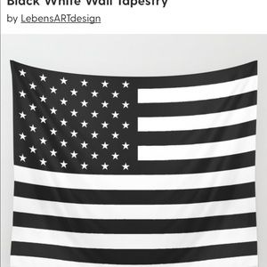 Black and white American flag tapestry